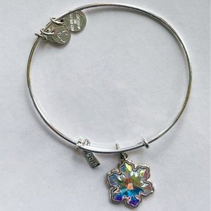 Alex and Ani Silver Snowflake Crystal Charm Bangle Bracelete